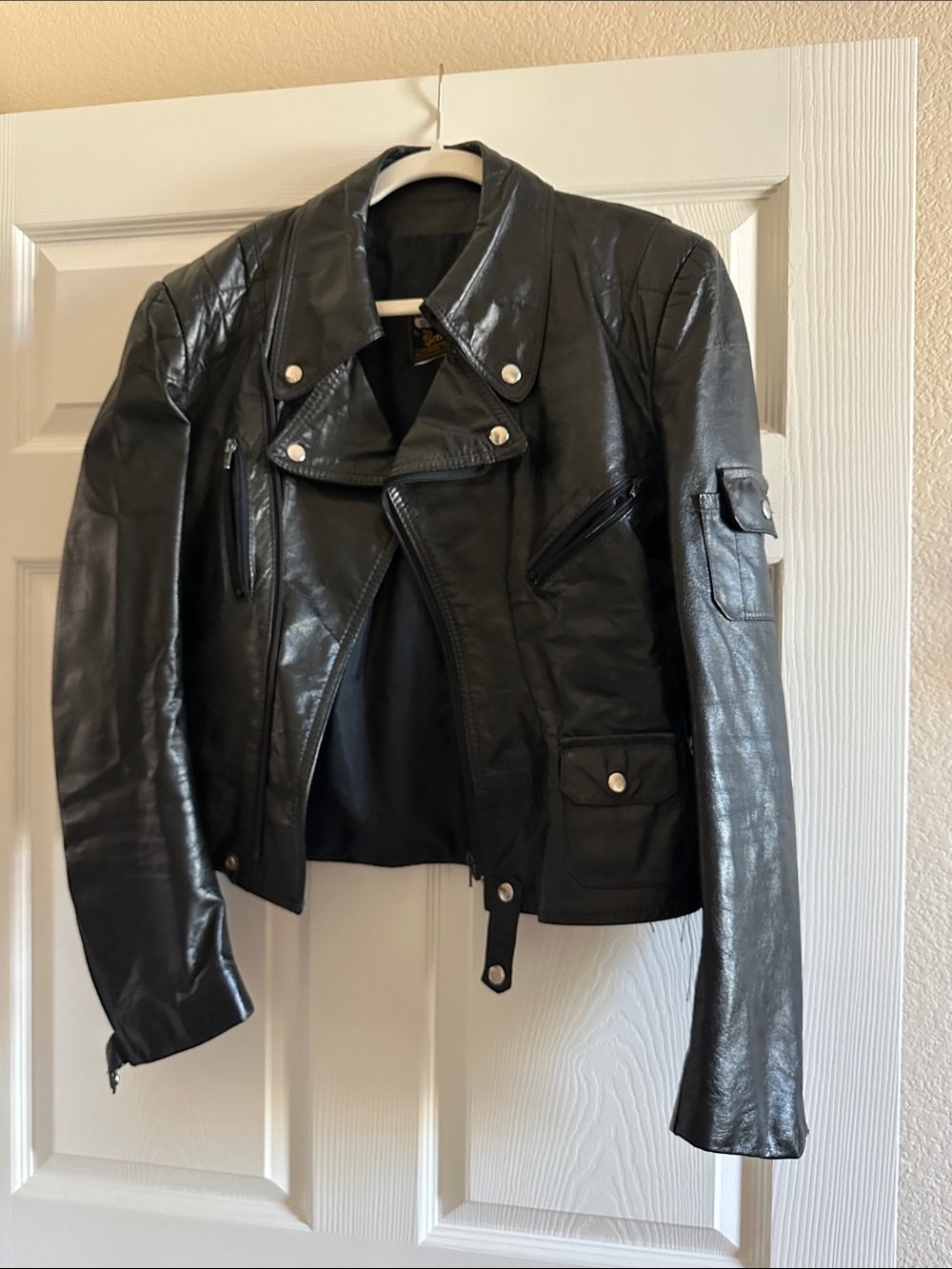 Women's Black Leather Moto Jacket with Silver Hardware